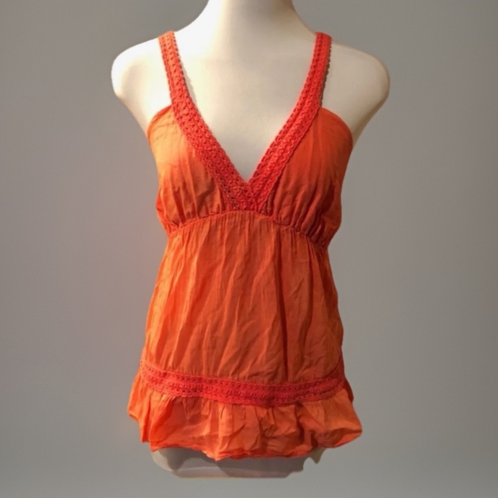 VTG Coral US S/M EUR 1 Made in Italy Sheer Coral Crocheted Silk Cotton Cami Top